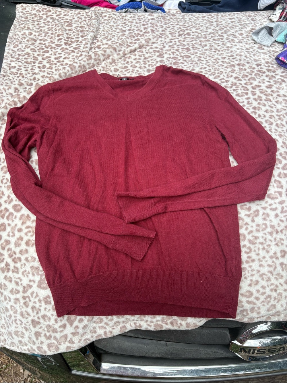 Express Women's V-Neck Sweater in Burgundy